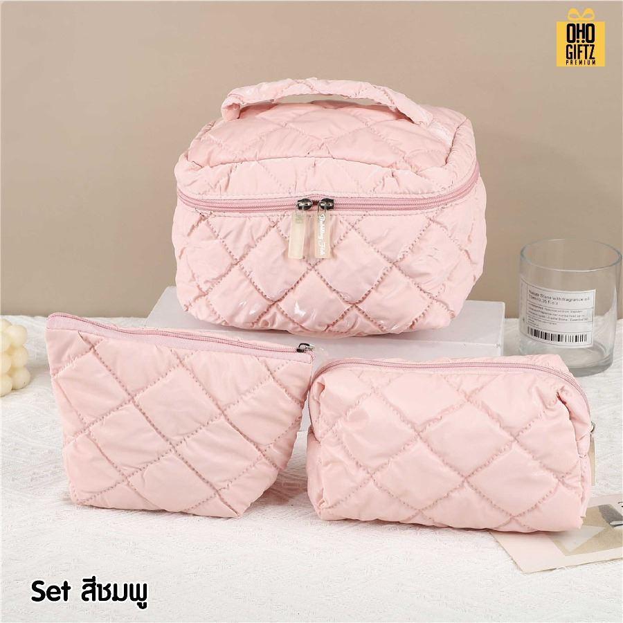 ชุดเซ็ทกระเป๋าใส่เครื่องสำอางค์ 3 ชิ้น/ชุด สกรีนโลโก้ ทำเป็นของพรีเมี่ยมได้