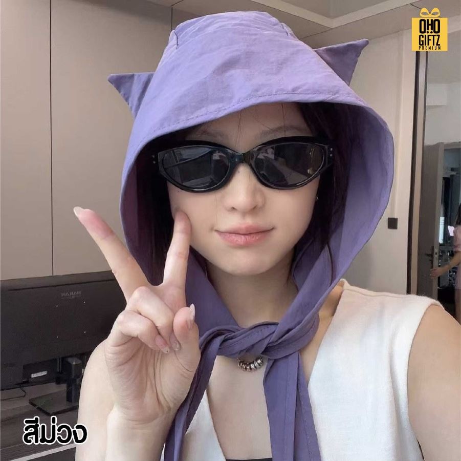 หมวกผ้าหูแมวกันแดด สกรีนโลโก้ ทำเป็นของพรีเมี่ยม ของที่ระลึกได้