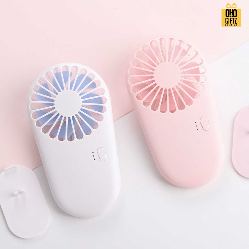 พัดลมพกพาชาร์จ USB ได้มีขาตั้ง สกรีนโลโก้ ทำเป็นของพรีเมี่ยม