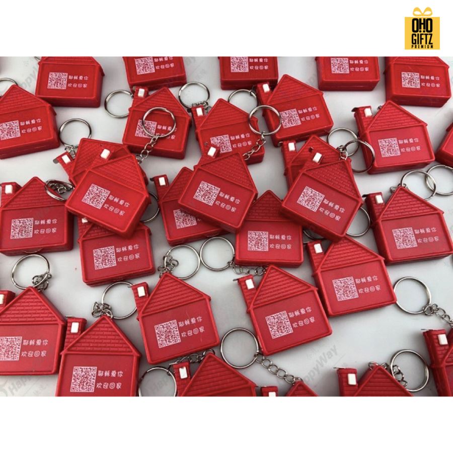 พวงกุญแจสายวัดขนาดเล็กทรงบ้านสี่เหลี่ยม พร้อมสกรีนภาพโลโก้ ทำของพรีเมี่ยมได้