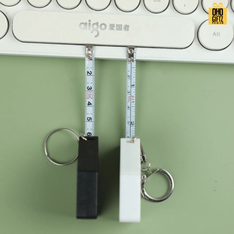 พวงกุญแจสายวัดขนาดเล็กทรงบ้านสี่เหลี่ยม พร้อมสกรีนภาพโลโก้ ทำของพรีเมี่ยมได้