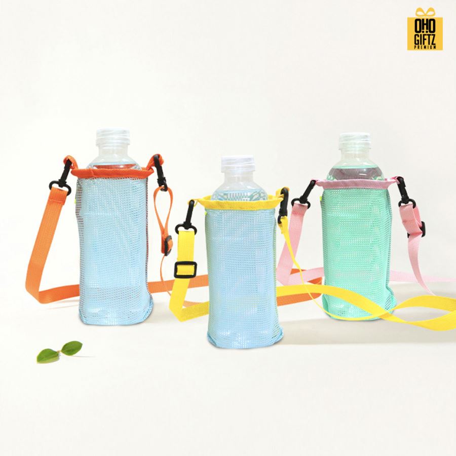 กระเป๋าสะพายตาข่ายใส่กระบอกน้ำ สกรีนโลโก้ ทำเป็นของพรีเมี่ยม ของชำร่วย ของที่ระลึก