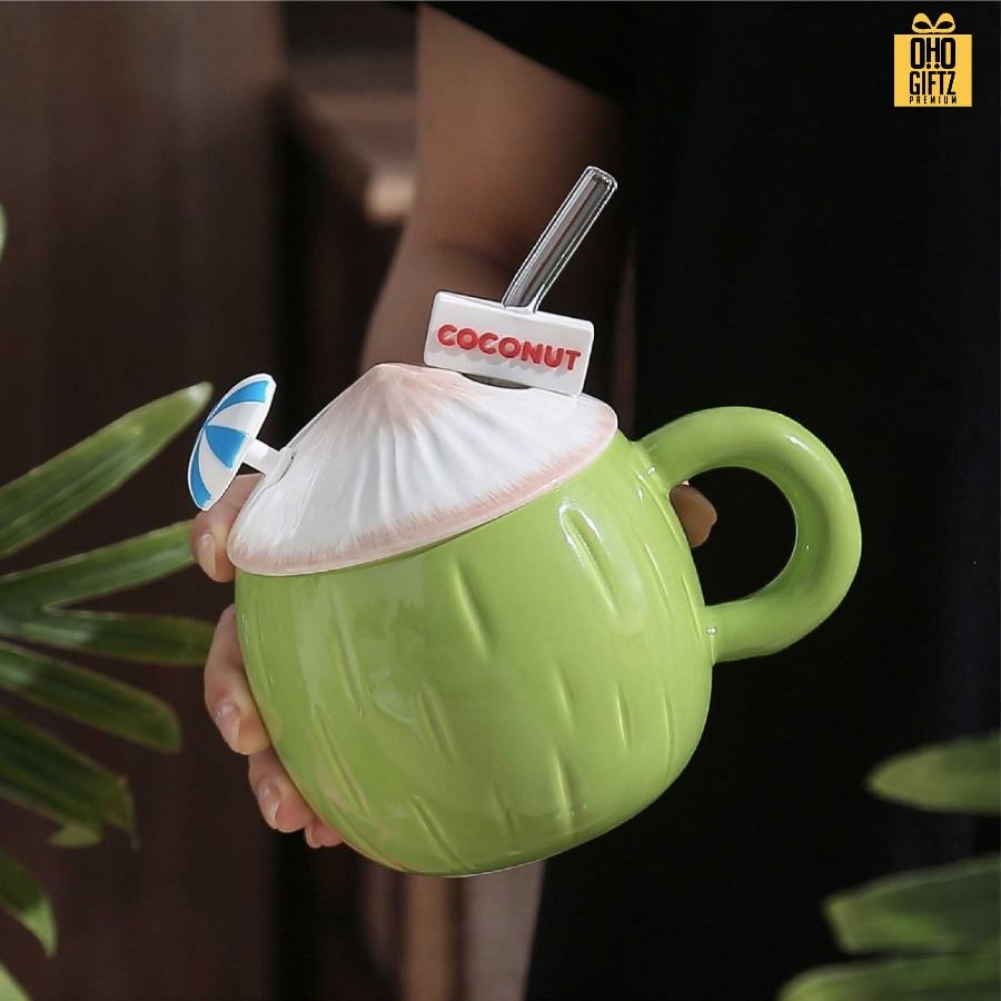 แก้วเซรามิคทรงมะพร้าว สกรีนชื่อ สกรีนโลโก้ ทำเป็นของพรีเมี่ยมได้