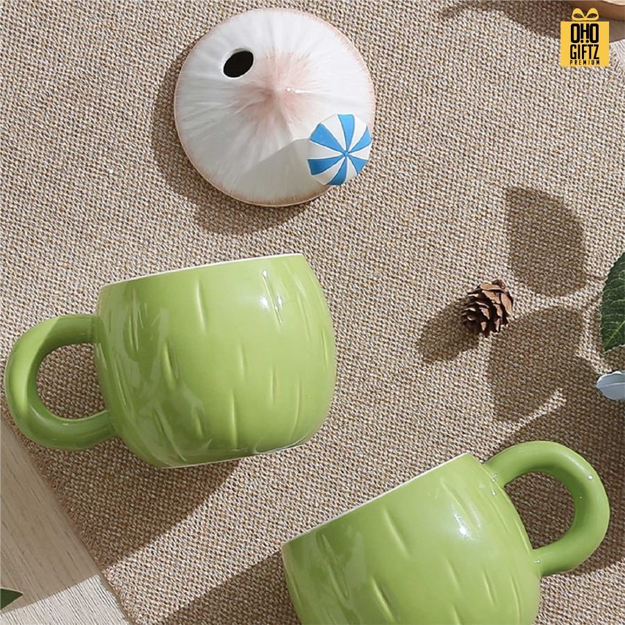 แก้วเซรามิคทรงมะพร้าว สกรีนชื่อ สกรีนโลโก้ ทำเป็นของพรีเมี่ยมได้