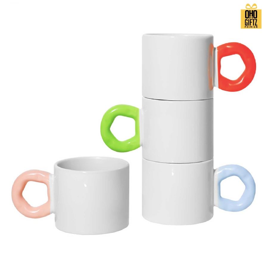 แก้วเซรามิคสั้นหูสีสกรีนไม่จำกัดสี สกรีนชื่อ สกรีนโลโก้ ทำเป็นของพรีเมี่ยมได้