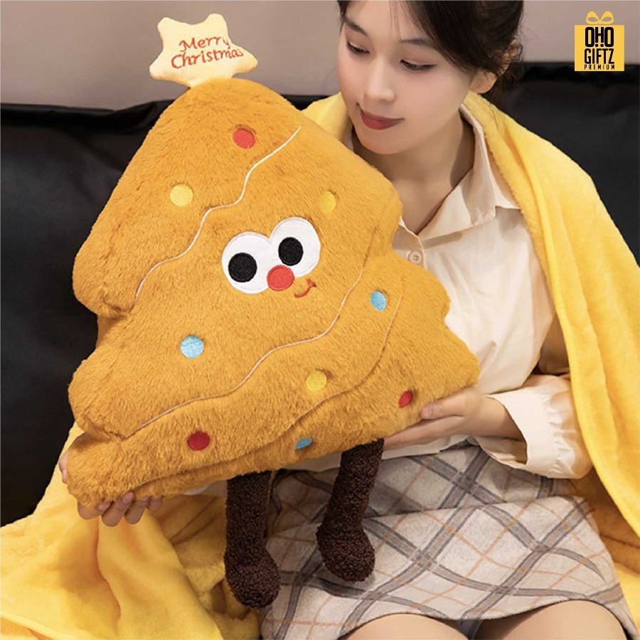ตุ๊กตาหมอนผ้าห่มต้นคริสต์มาส สกรีนโลโก้ ติดลาเบล ทำเป็นของพรีเมี่ยมได้