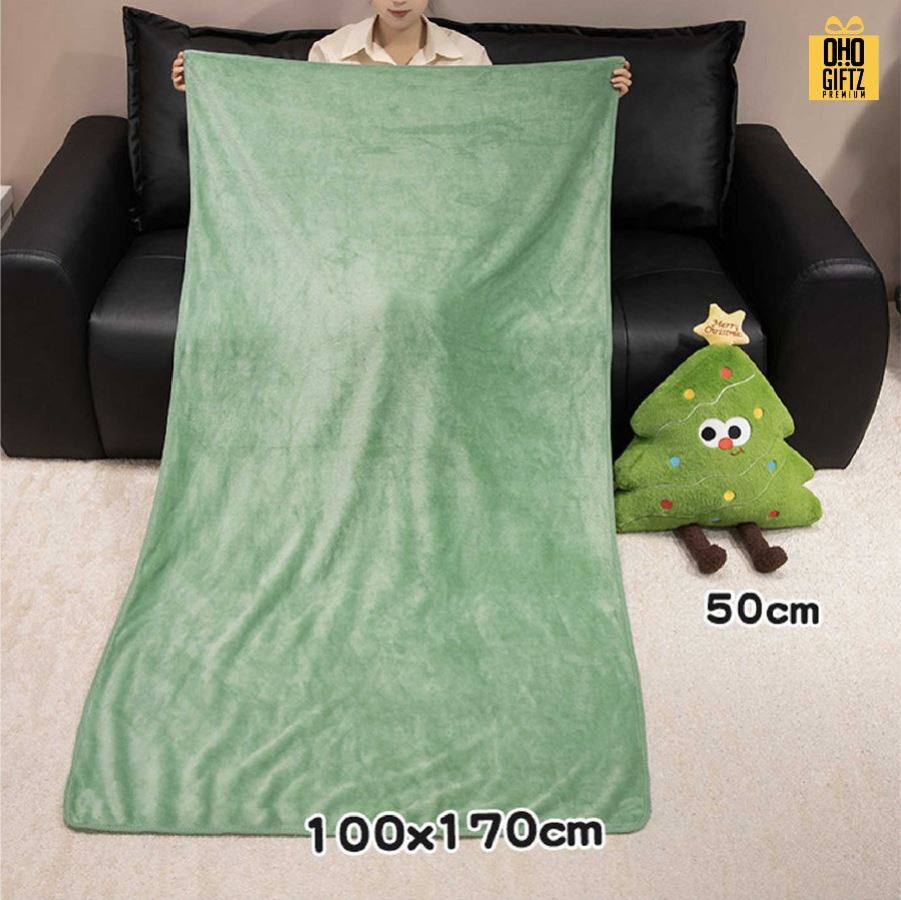 ตุ๊กตาหมอนผ้าห่มต้นคริสต์มาส สกรีนโลโก้ ติดลาเบล ทำเป็นของพรีเมี่ยมได้