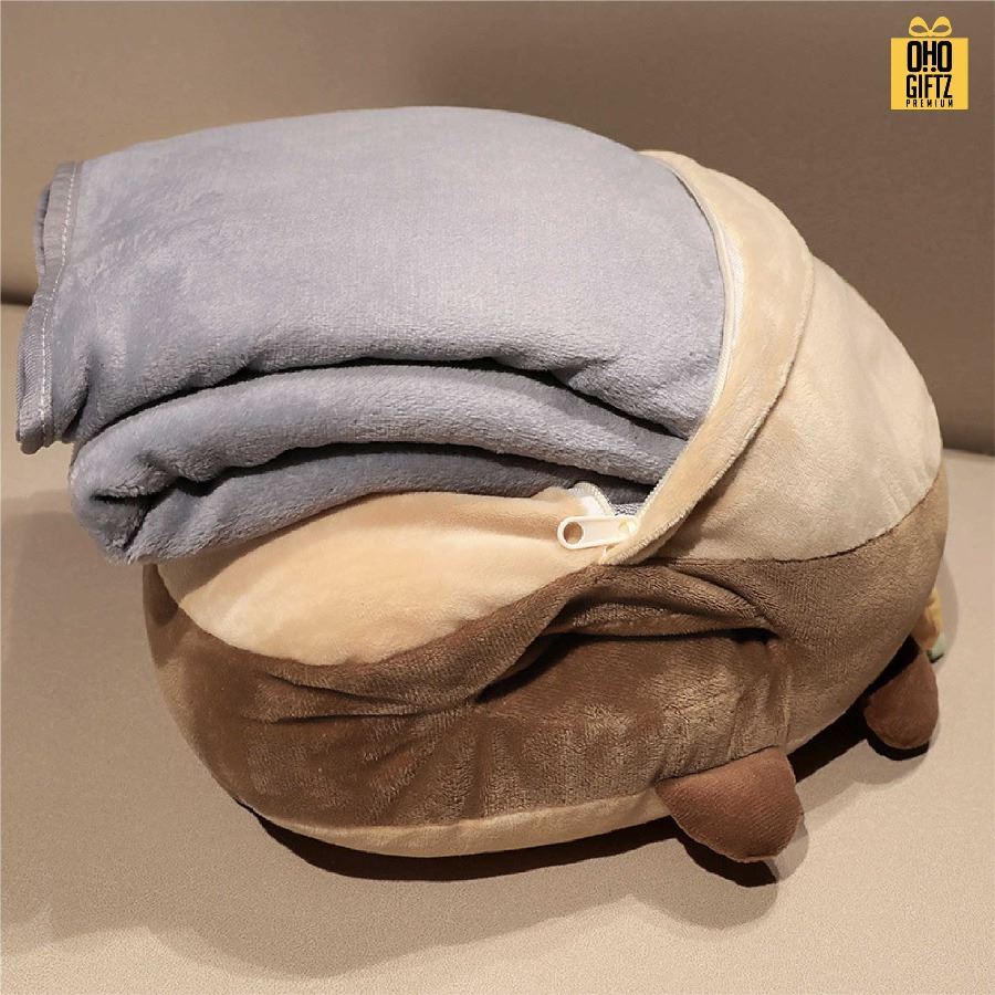 ตุ๊กตาหมอนผ้าห่ม สกรีนโลโก้ ติดลาเบล ทำเป็นของพรีเมี่ยมได้