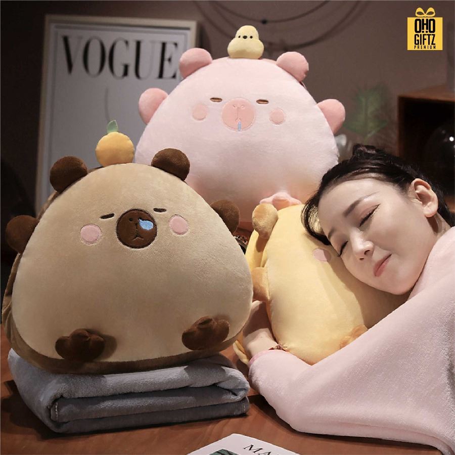 ตุ๊กตาหมอนผ้าห่ม สกรีนโลโก้ ติดลาเบล ทำเป็นของพรีเมี่ยมได้