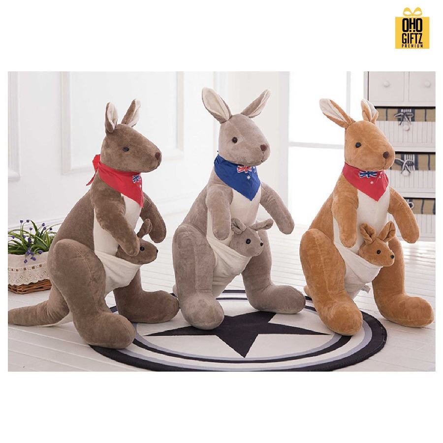 ตุ๊กตาจิงโจ้แม่ลูก สกรีนโลโก้ผ้าพันคอได้ สกรีนโลโก้ ทำเป็นของพรีเมี่ยมได้ 