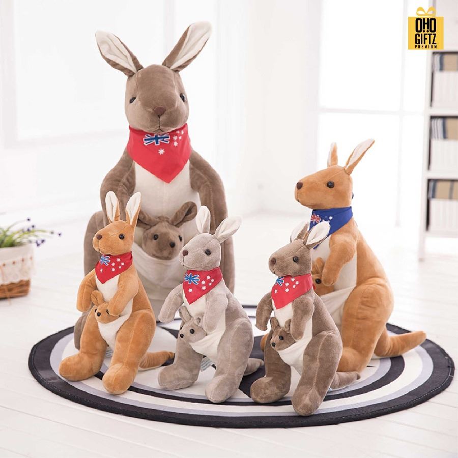 ตุ๊กตาจิงโจ้แม่ลูก สกรีนโลโก้ผ้าพันคอได้ สกรีนโลโก้ ทำเป็นของพรีเมี่ยมได้ 