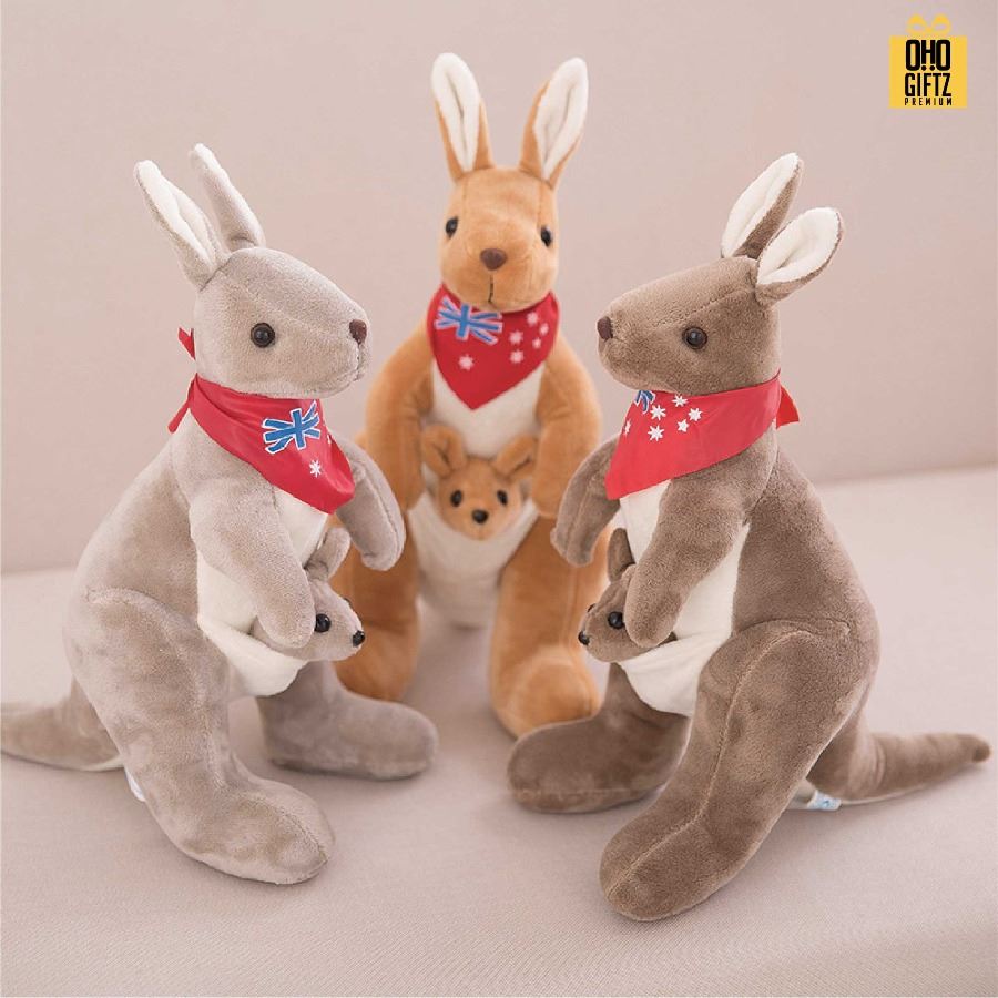 ตุ๊กตาจิงโจ้แม่ลูก สกรีนโลโก้ผ้าพันคอได้ สกรีนโลโก้ ทำเป็นของพรีเมี่ยมได้ 