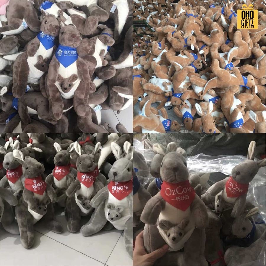 ตุ๊กตาจิงโจ้แม่ลูก สกรีนโลโก้ผ้าพันคอได้ สกรีนโลโก้ ทำเป็นของพรีเมี่ยมได้ 