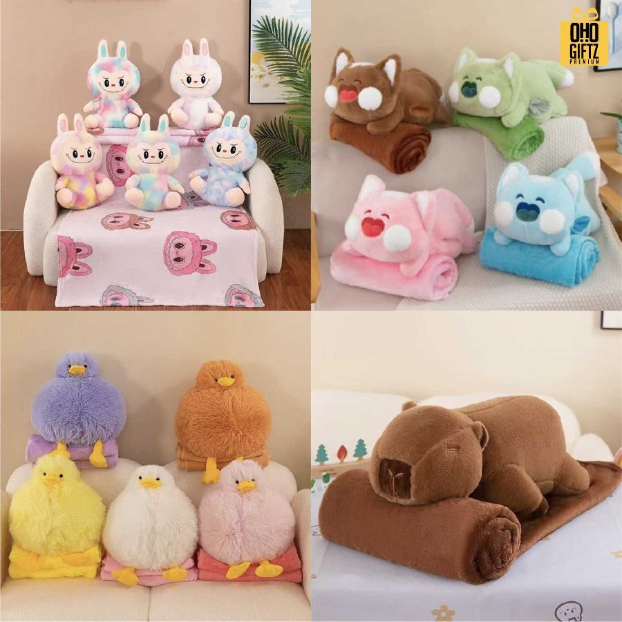 ตุ๊กตาหมอนผ้าห่ม รับผลิตดีไซน์ตามต้องการ สกรีนโลโก้  ติดลาเบล ทำเป็นของพรีเมี่ยมได้