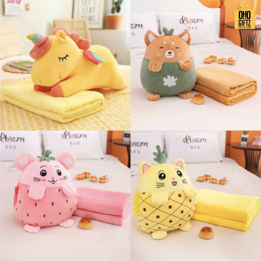 ตุ๊กตาหมอนผ้าห่ม รับผลิตดีไซน์ตามต้องการ สกรีนโลโก้  ติดลาเบล ทำเป็นของพรีเมี่ยมได้
