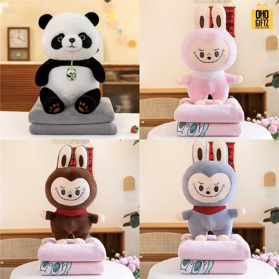 ตุ๊กตาหมอนผ้าห่ม รับผลิตดีไซน์ตามต้องการ สกรีนโลโก้  ติดลาเบล ทำเป็นของพรีเมี่ยมได้