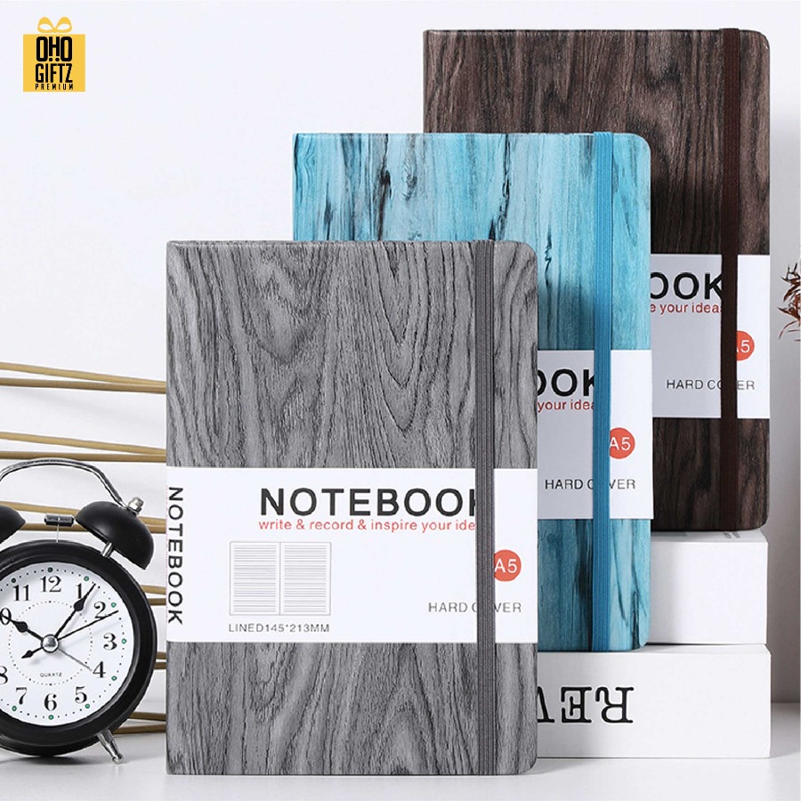 สมุดโน๊ตหนัง PU ลายไม้ สกรีนโลโก้ ทำเป็นของพรีเมี่ยม ของชำร่วย