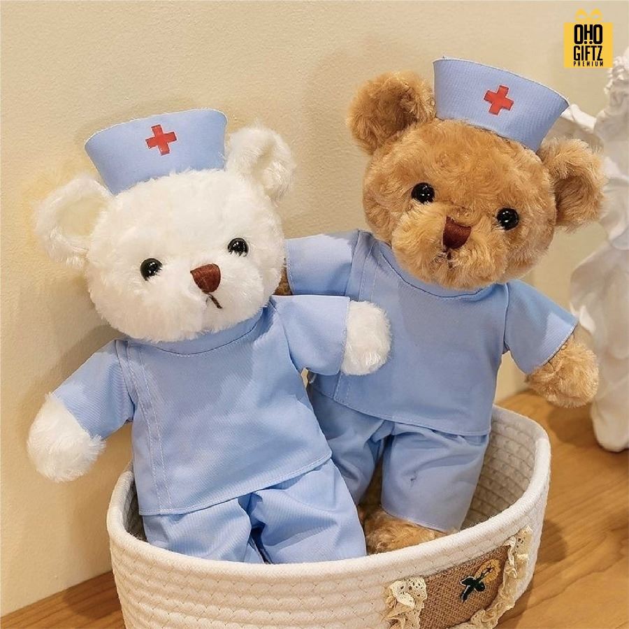 ตุ๊กตาหมีชุดแพทย์ สกรีนโลโก้ ทำเป็นของพรีเมี่ยมได้ 