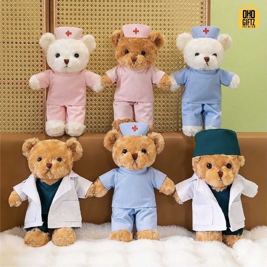 ตุ๊กตาหมีชุดแพทย์ สกรีนโลโก้ ทำเป็นของพรีเมี่ยมได้ 