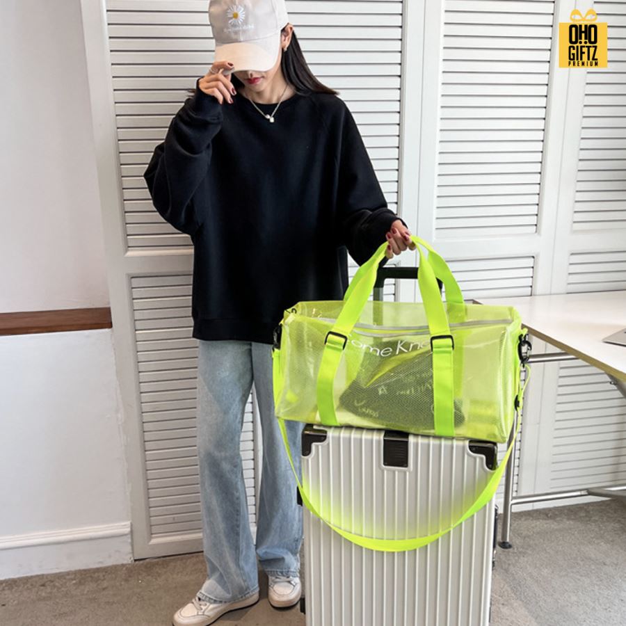 กระเป๋าใส่เสื้อผ้าเดินทาง PVC สีสดใส สกรีนชื่อ สกรีนโลโก้ ทำเป็นของพรีเมี่ยมได้