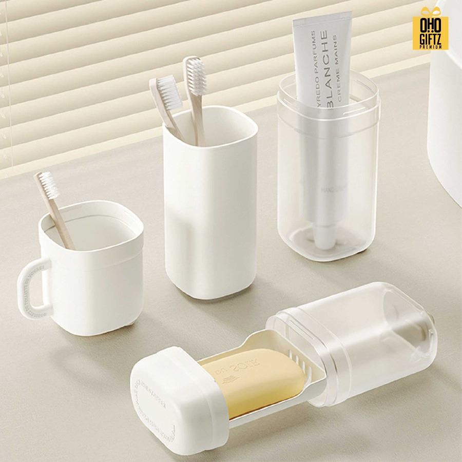 ชุดใส่อุปกรณ์แปรงฟัน พร้อมถ้วยน้ำในตัว สกรีนชื่อ สกรีนโลโก้  ทำเป็นของพรีเมี่ยมได้