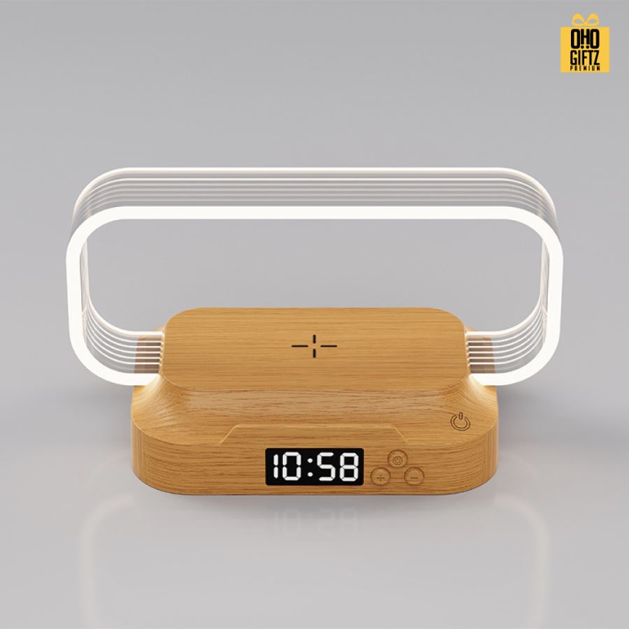 นาฬิกาโคมไฟ ชาร์จมือถือไร้สาย สกรีนชื่อ สกรีนโลโก้ ทำเป็นของพรีเมี่ยมได้ 