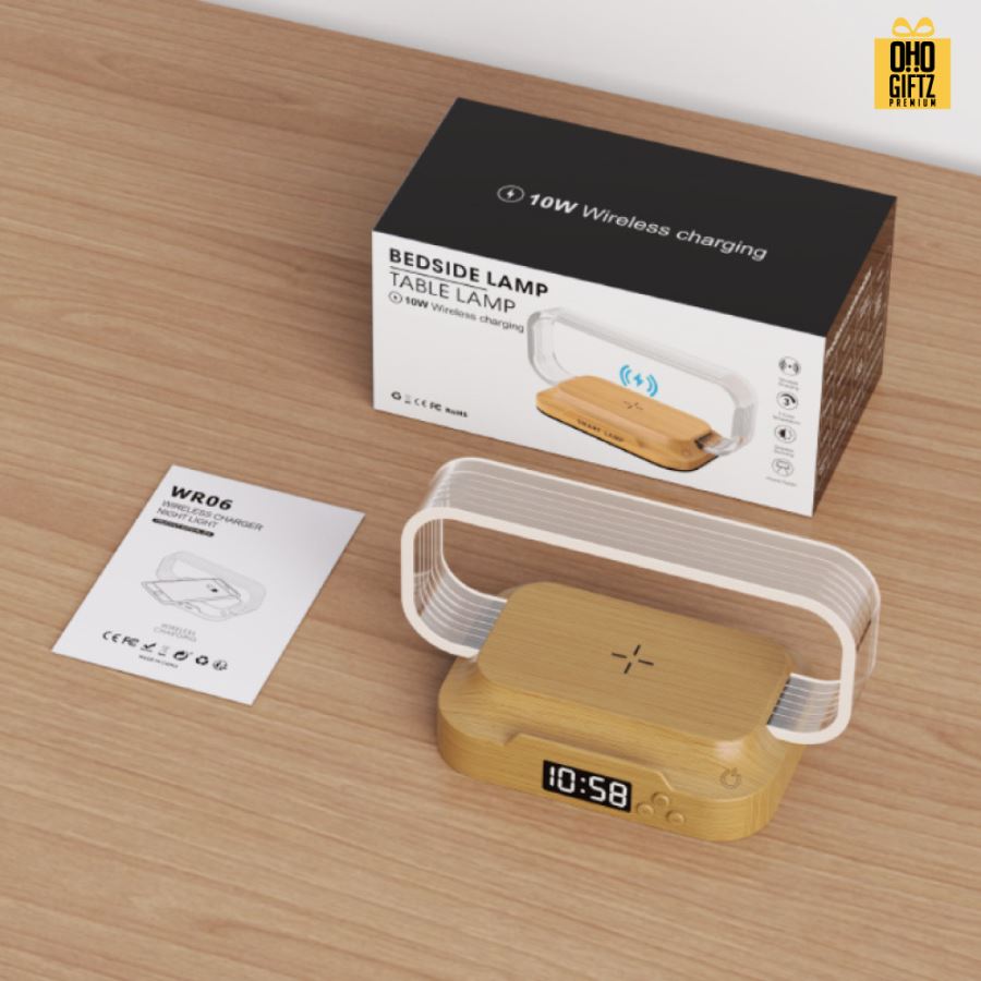 นาฬิกาโคมไฟ ชาร์จมือถือไร้สาย สกรีนชื่อ สกรีนโลโก้ ทำเป็นของพรีเมี่ยมได้ 