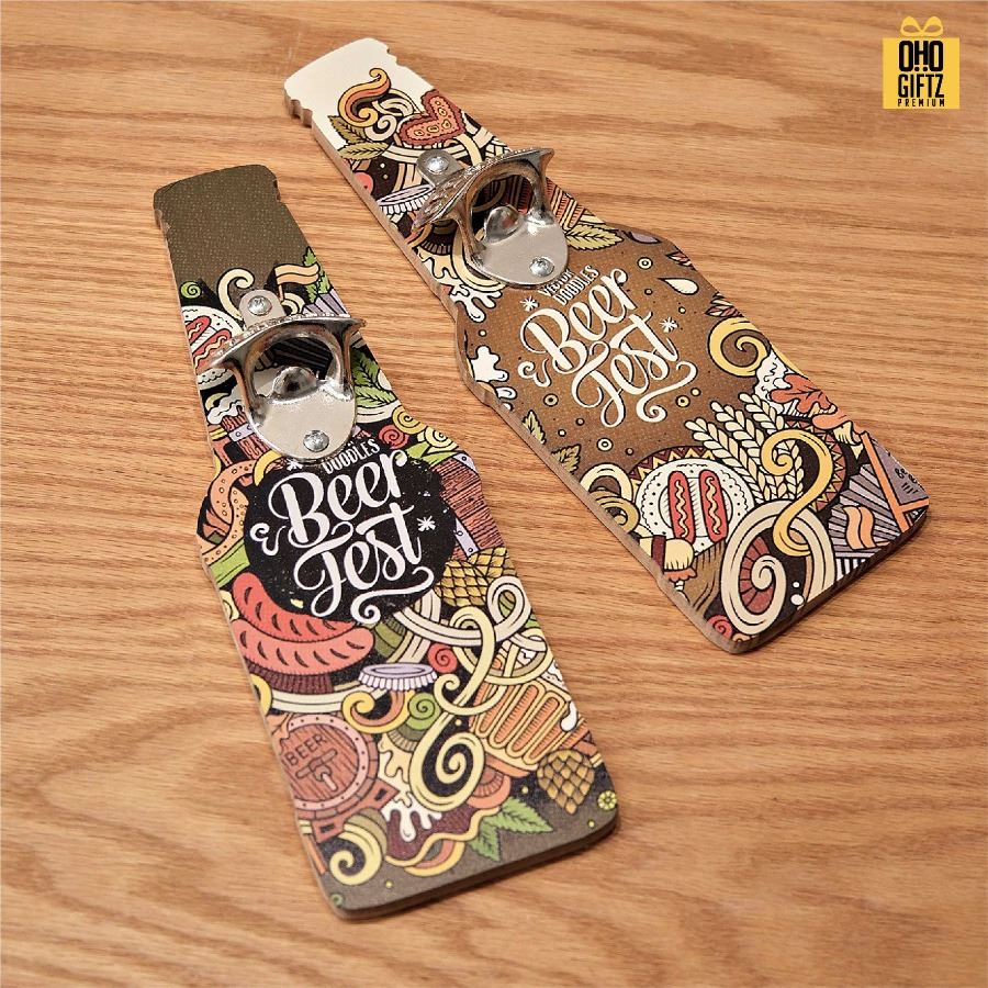 ที่เปิดขวดไม้ทรงขวด สกรีนไม่จำกัดสี สกรีนโลโก้ ทำเป็นของพรีเมี่ยมได้