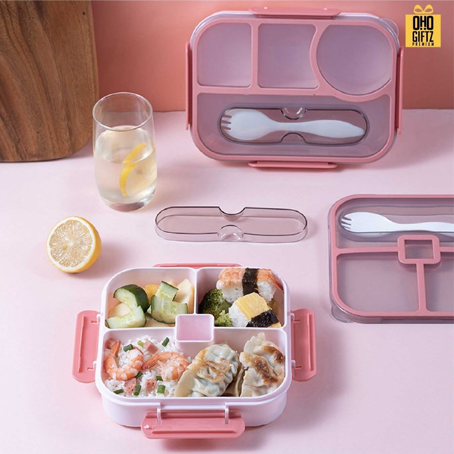 กล่องข้าวพร้อมช้อน ใบใหญ่ สกรีนโลโก้ ทำเป็นของพรีเมี่ยมได้