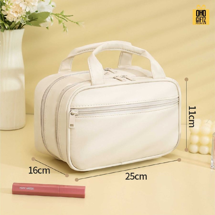 กระเป๋าเครื่องสำอาง PU ขนาดใหญ่ สกรีนโลโก้ ทำเป็นของพรีเมี่ยมได้