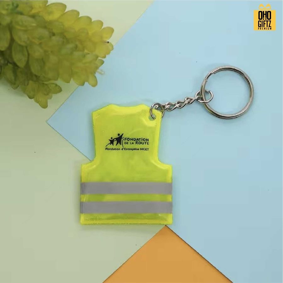 พวงกุญแจเสื้อกั๊กสะท้อนแสง สกรีนโลโก้ ทำเป็นของพรีเมี่ยม ของชำร่วยได้