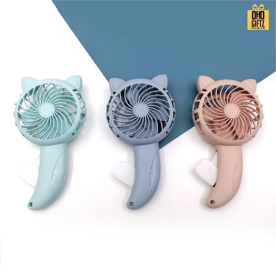 พัดลมหูแมวกดมือไม่ต้องใช้ถ่าน สกรีนโลโก้ ทำเป็นของพรีเมี่ยม