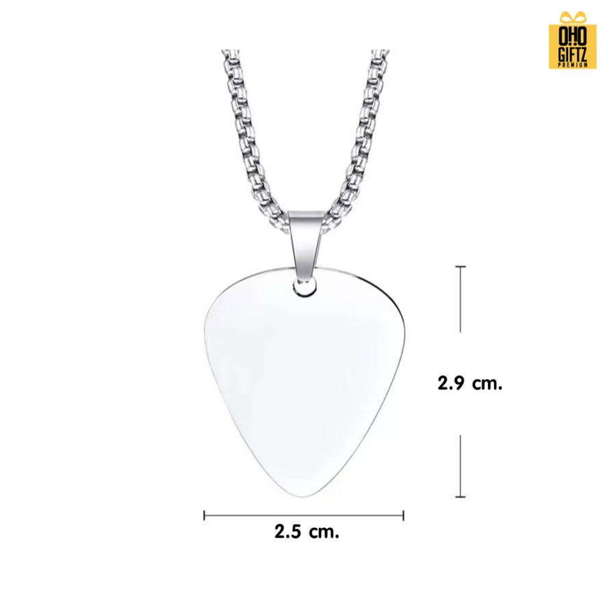 สร้อยคอสแตนเลสทรงปิ๊กกีตาร์ สามารถยิงเลเซอร์ สกรีนโลโก้ ทำเป็นของพรีเมี่ยม ของชำร่วยได้