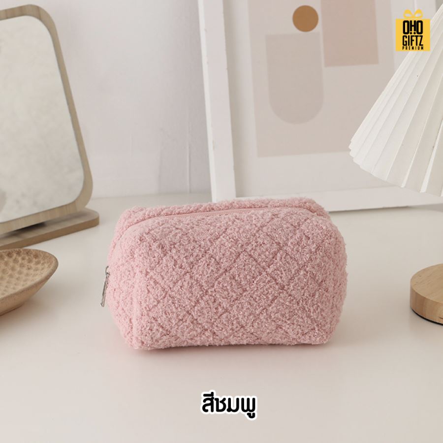 กระเป๋าดินสอขนปุย สกรีนโลโก้ ติดลาเบล ทำเป็นของพรีเมี่ยม