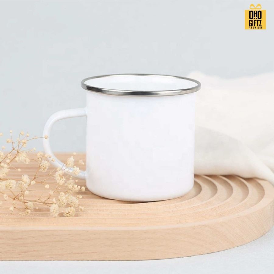 แก้วเคลือบ Enamel สไตล์ย้อนยุค พิมพ์สีได้ตามต้องการ สกรีนชื่อ สกรีนโลโก้ ทำเป็นของพรีเมี่ยมได้