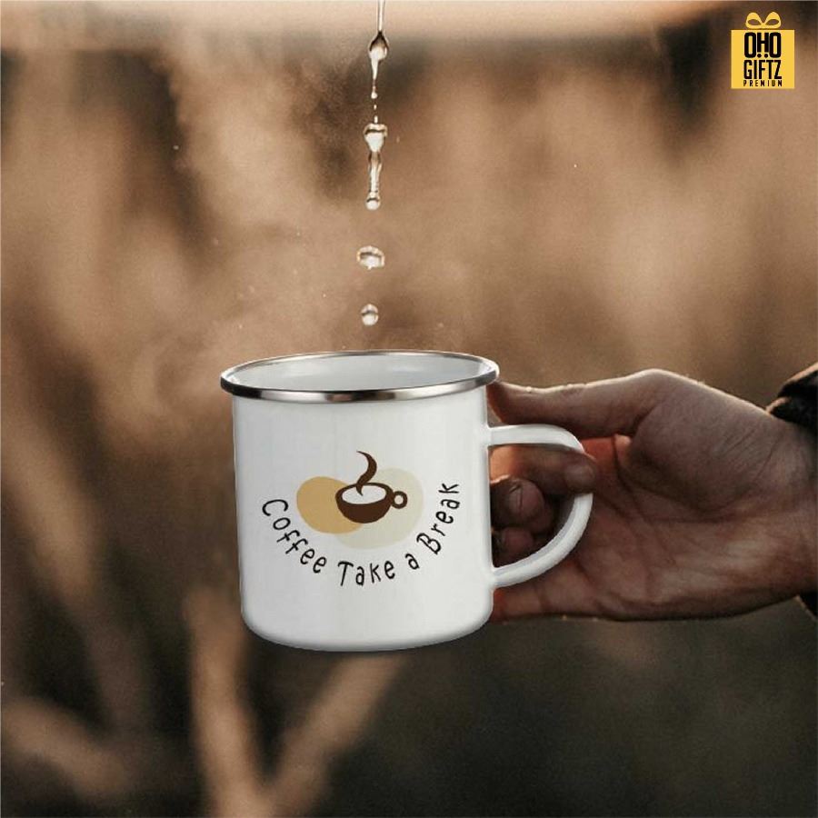 แก้วเคลือบ Enamel สไตล์ย้อนยุค พิมพ์สีได้ตามต้องการ สกรีนชื่อ สกรีนโลโก้ ทำเป็นของพรีเมี่ยมได้