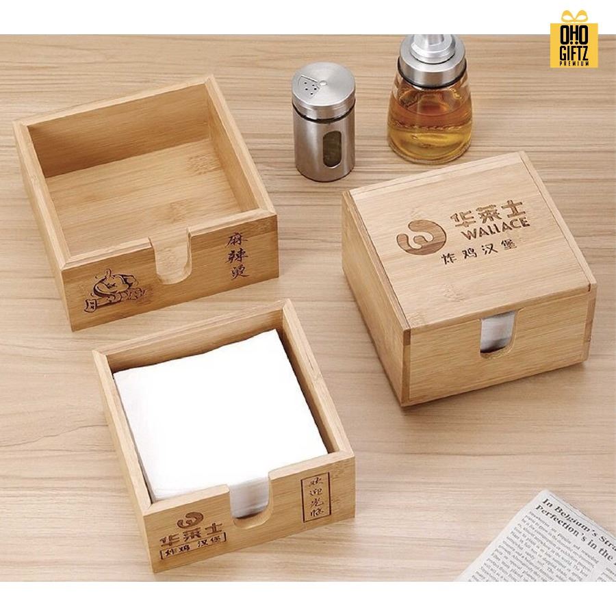 กล่องใส่ทิชชู่ไม้ เลเซอร์โลโก้ได้ สกรีนโลโก้ ทำเป็นของพรีเมี่ยมได้