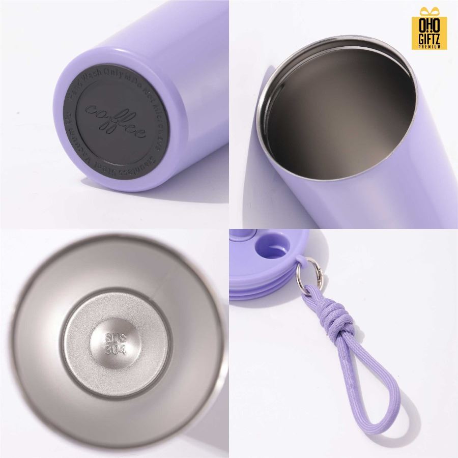 แก้วน้ำสแตนเลสทรงสูงมีสายคล้องมือ สกรีนโลโก้ ทำเป็นของพรีเมี่ยมได้