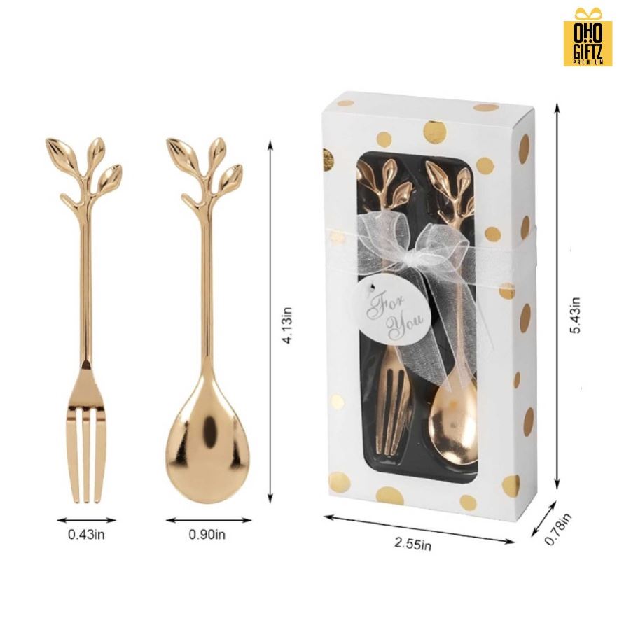 ชุดช้อนส้อมใบไม้พร้อมกล่อง ทำเป็นของพรีเมี่ยม ของชำร่วยงานเเต่งงานได้