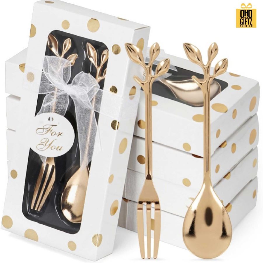 ชุดช้อนส้อมใบไม้พร้อมกล่อง ทำเป็นของพรีเมี่ยม ของชำร่วยงานเเต่งงานได้