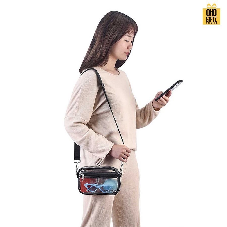 กระเป๋าสะพาย PVC ใส สกรีนโลโก้ ทำเป็นของพรีเมี่ยมได้