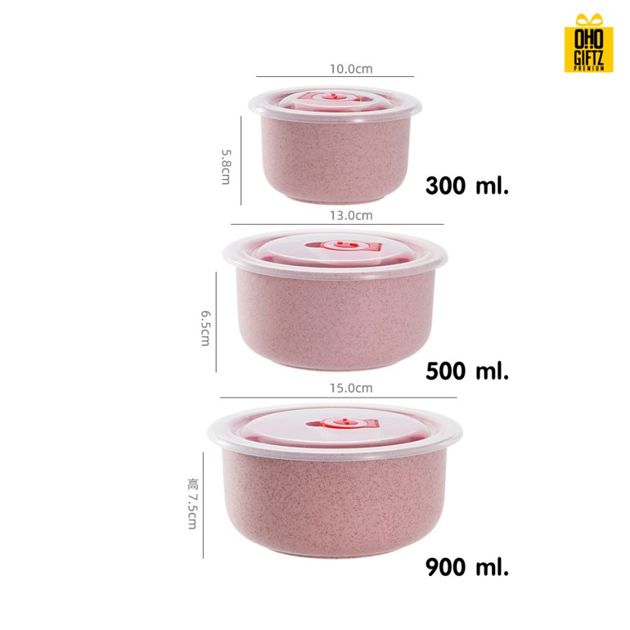 เซ็ทกล่องอาหารฟางข้าวสาลี สกรีนชื่อ สกรีนโลโก้ ทำเป็นของพรีเมี่ยมได้