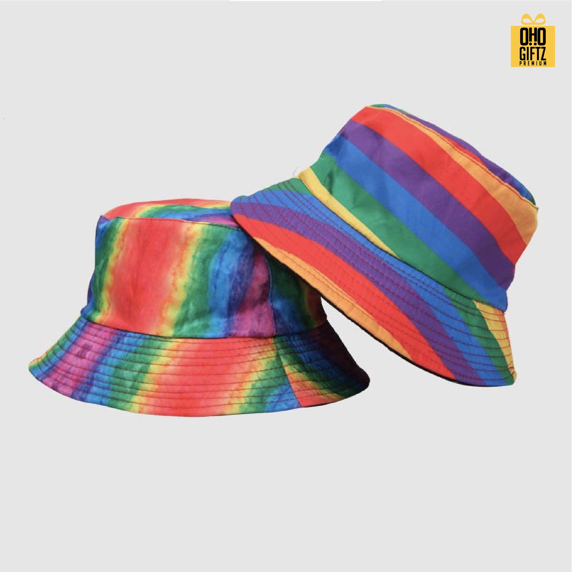 หมวก Bucket สีรุ้ง สกรีนโลโก้ ทำเป็นของพรีเมี่ยม ของที่ระลึกได้