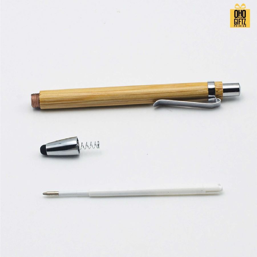 ปากกาไม้ไผ่ทัชสกรีนจอ สกรีนชื่อ สกรีนโลโก้ ทำเป็นของพรีเมี่ยมได้