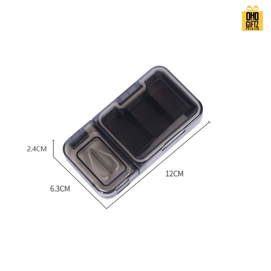 กล่องเก็บเม็ดยาและมีที่ตัดเม็ดยา สกรีนชื่อ สกรีนโลโก้ ทำเป็นของพรีเมี่ยมได้