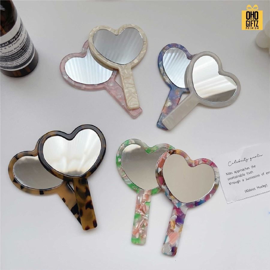 กระจกหัวใจพกพา ลายกระวินเทจ สกรีนชื่อ สกรีนโลโก้ ทำเป็นของพรีเมี่ยมได้