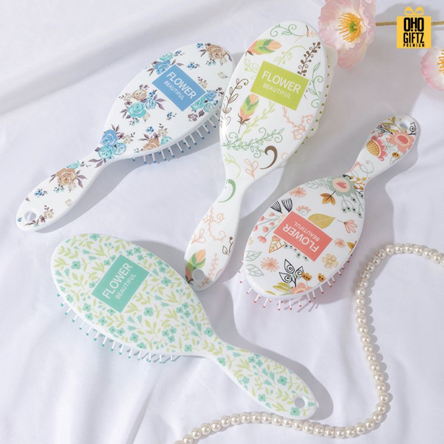 หวีแปรงลายดอกไม้คละลาย สกรีนโลโก้ ทำเป็นของพรีเมี่ยมได้