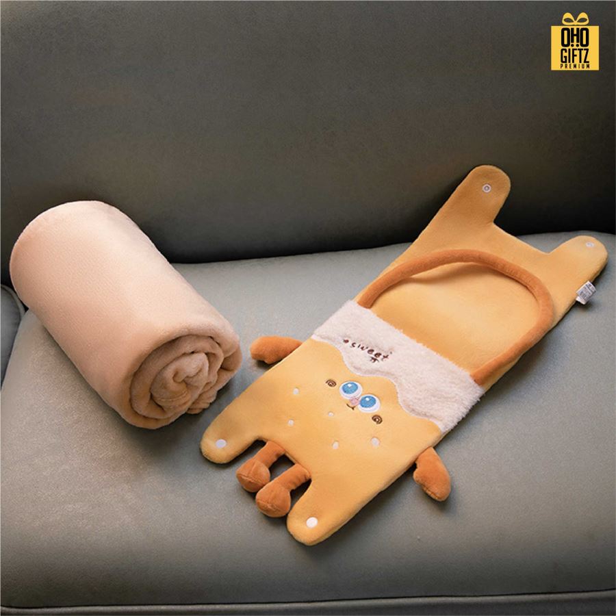 ผ้าห่มพกพาพร้อมกระเป๋าหิ้ว ลายขนมปังชีส ผลิตโลโก้ เย็บลาเบล ทำเป็นของพรีเมี่ยมได้