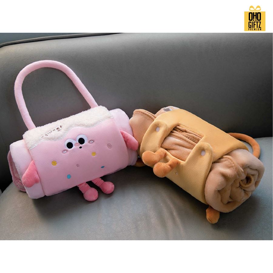 ผ้าห่มพกพาพร้อมกระเป๋าหิ้ว ลายขนมปังชีส ผลิตโลโก้ เย็บลาเบล ทำเป็นของพรีเมี่ยมได้