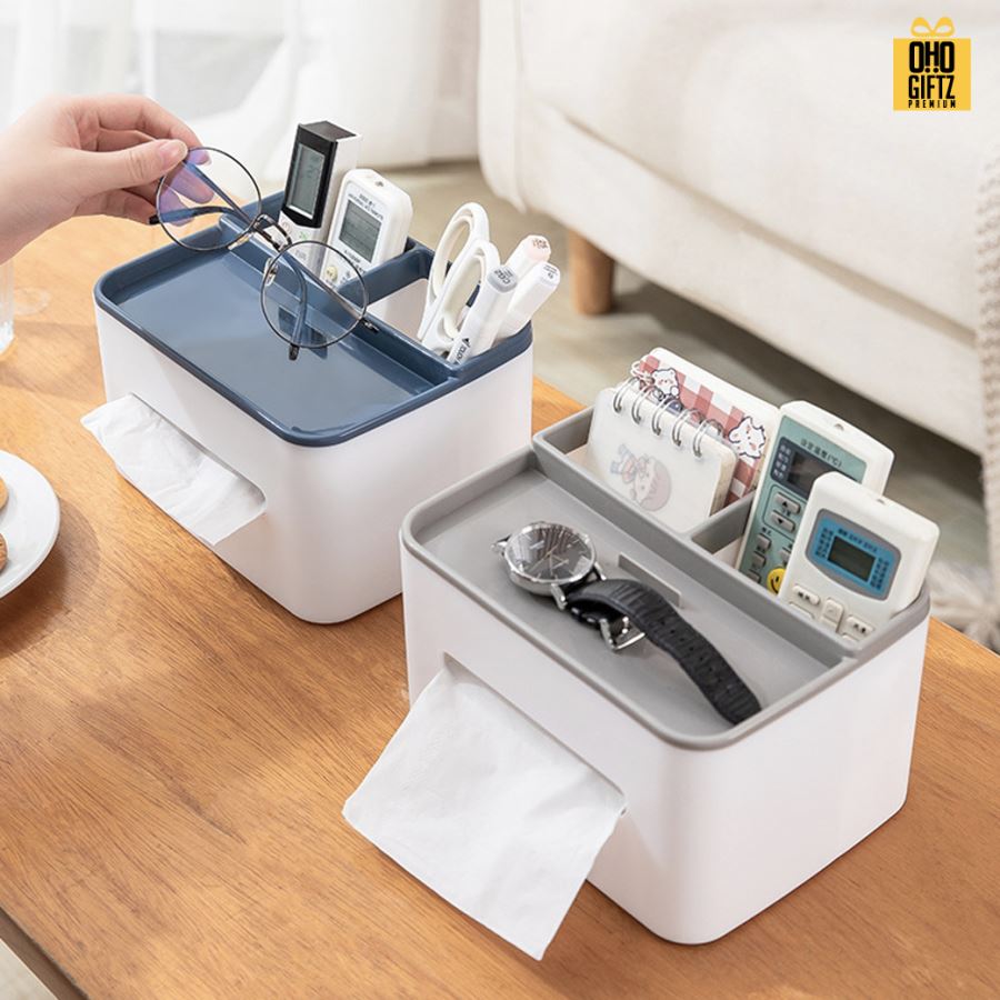 กล่องใส่ทิชชู่ตั้งโต๊ะใส่ของได้ สกรีนโลโก้ ทำเป็นของพรีเมี่ยม ของชำร่วยได้